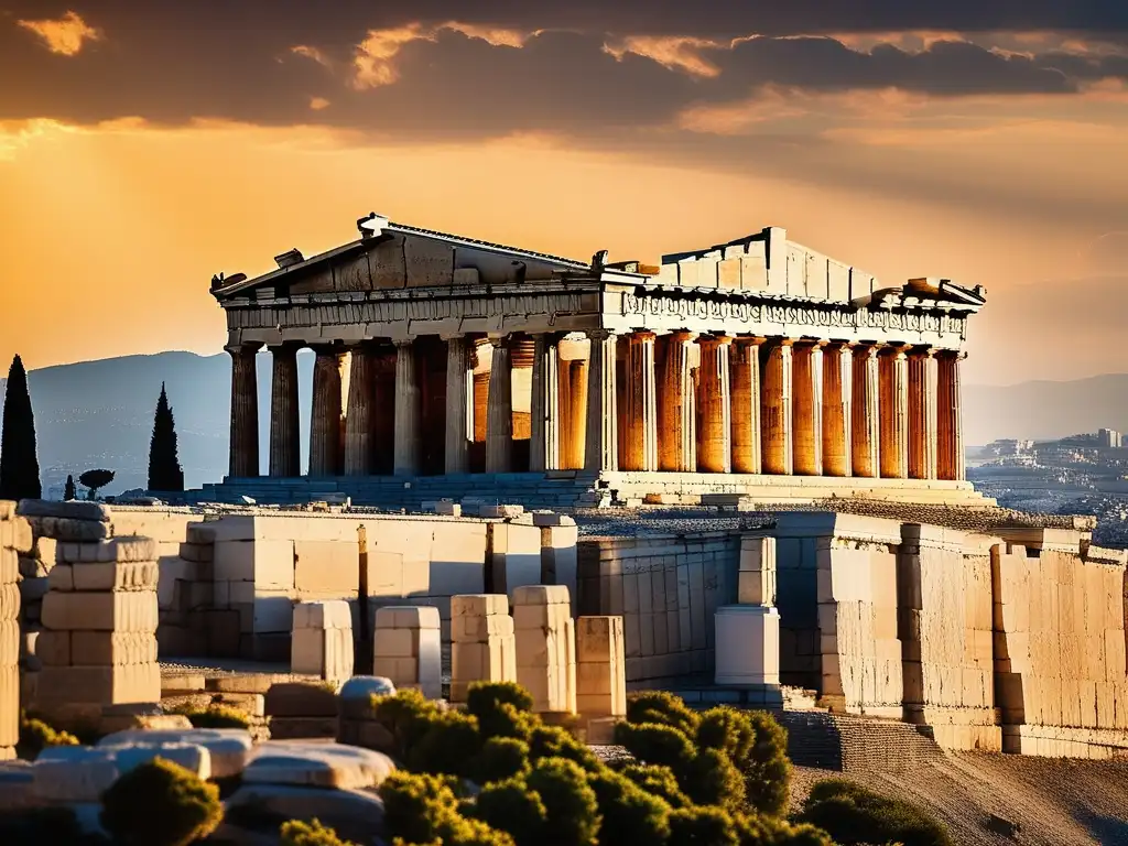 Parthenon: Templo icónico en Grecia, con columnas doricas y detalles arquitectónicos impresionantes