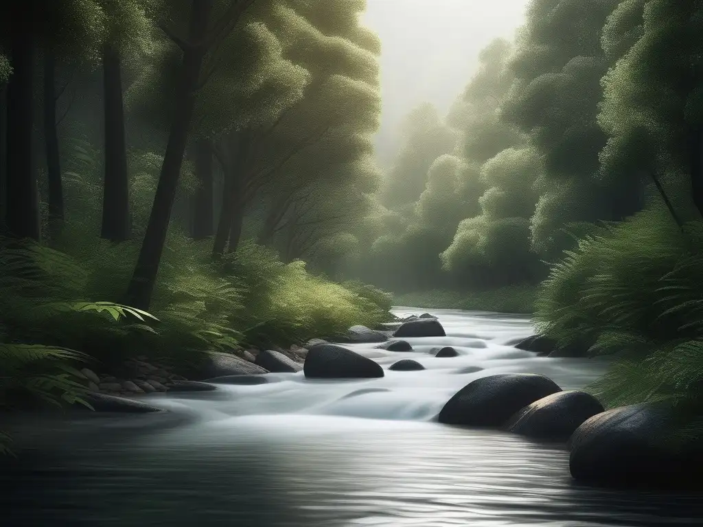 Imagen: Río sereno en bosque, simboliza Filosofía del cambio constante en Heraclito