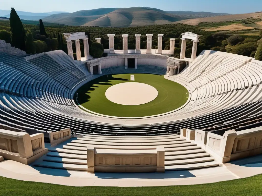 Vista impresionante del antiguo teatro griego con su arquitectura detallada