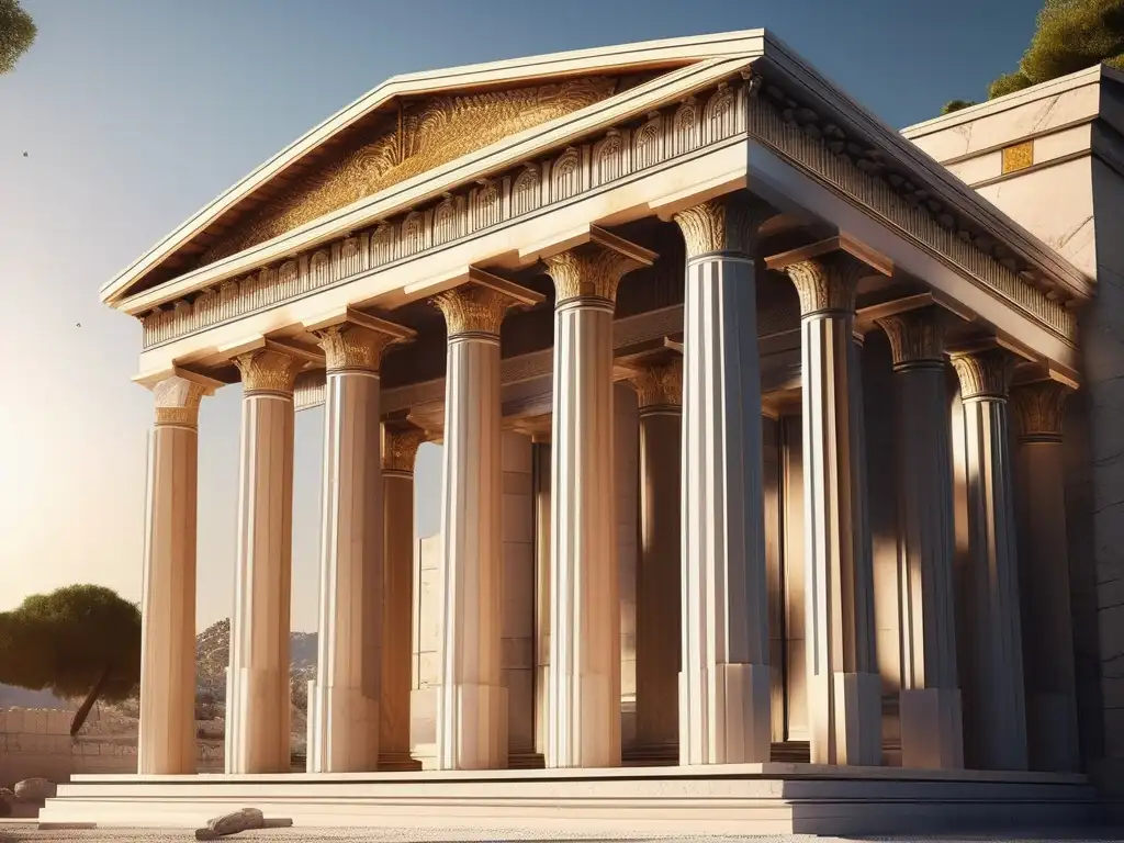 Ritual de fertilidad en Eleusis: Templo de Deméter, arquitectura impresionante y detallada con delicadas decoraciones