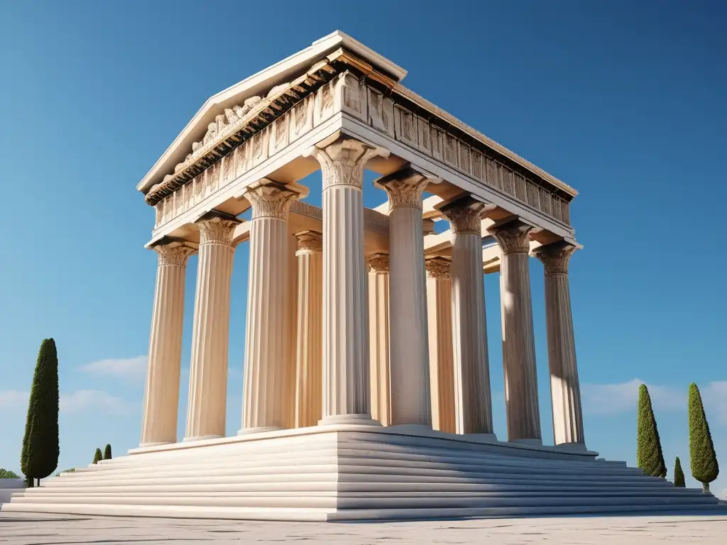 Arquitectura del Templo de Zeus en Olimpia, grandiosa imagen en 8k que muestra la magnificencia de sus elementos y diseño