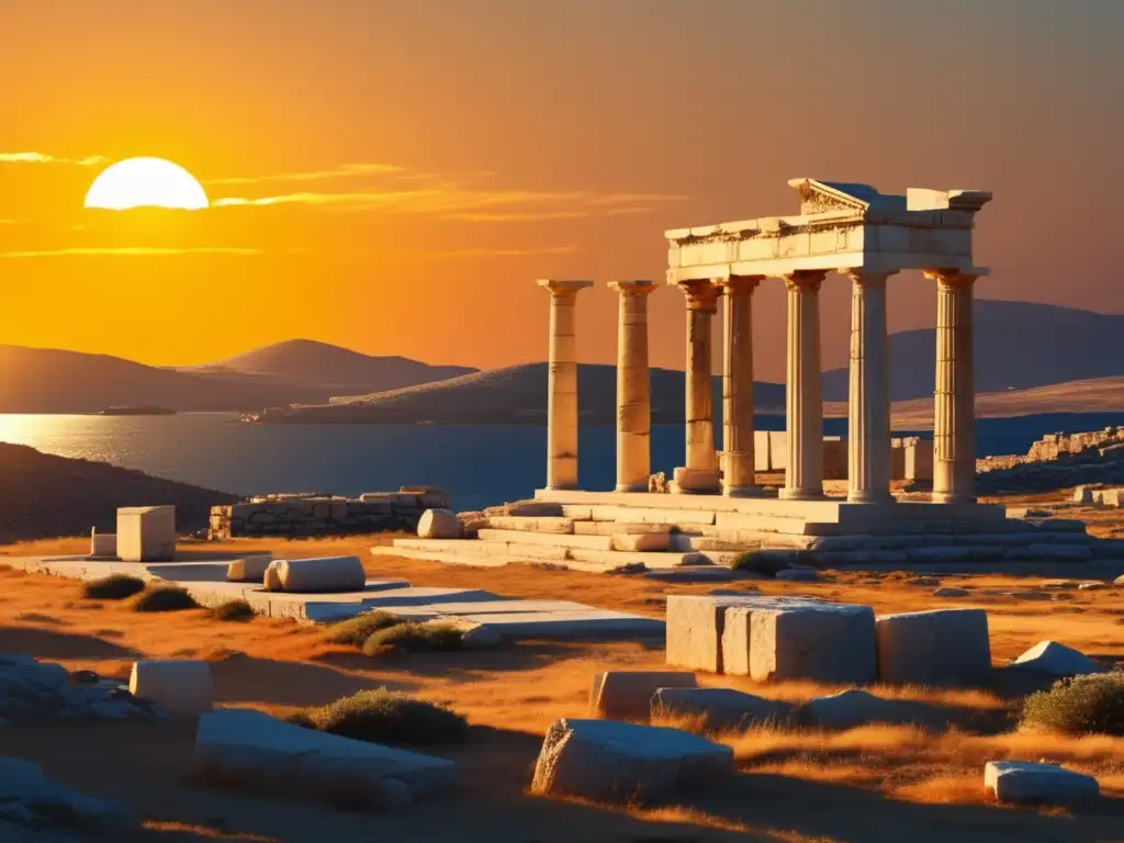 Ruinas y paisaje dorado de Delos, importante patrimonio cultural de Grecia