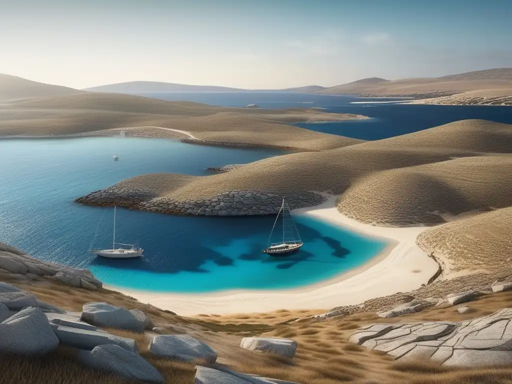 Peculiaridad política de Delos en la Antigua Grecia - Vista detallada de la isla con paisajes impresionantes, aguas turquesas y playas doradas