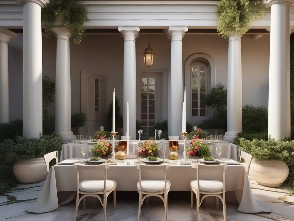 Courtyard elegante en Grecia: Hospitalidad y hogares acogedores (110 caracteres)