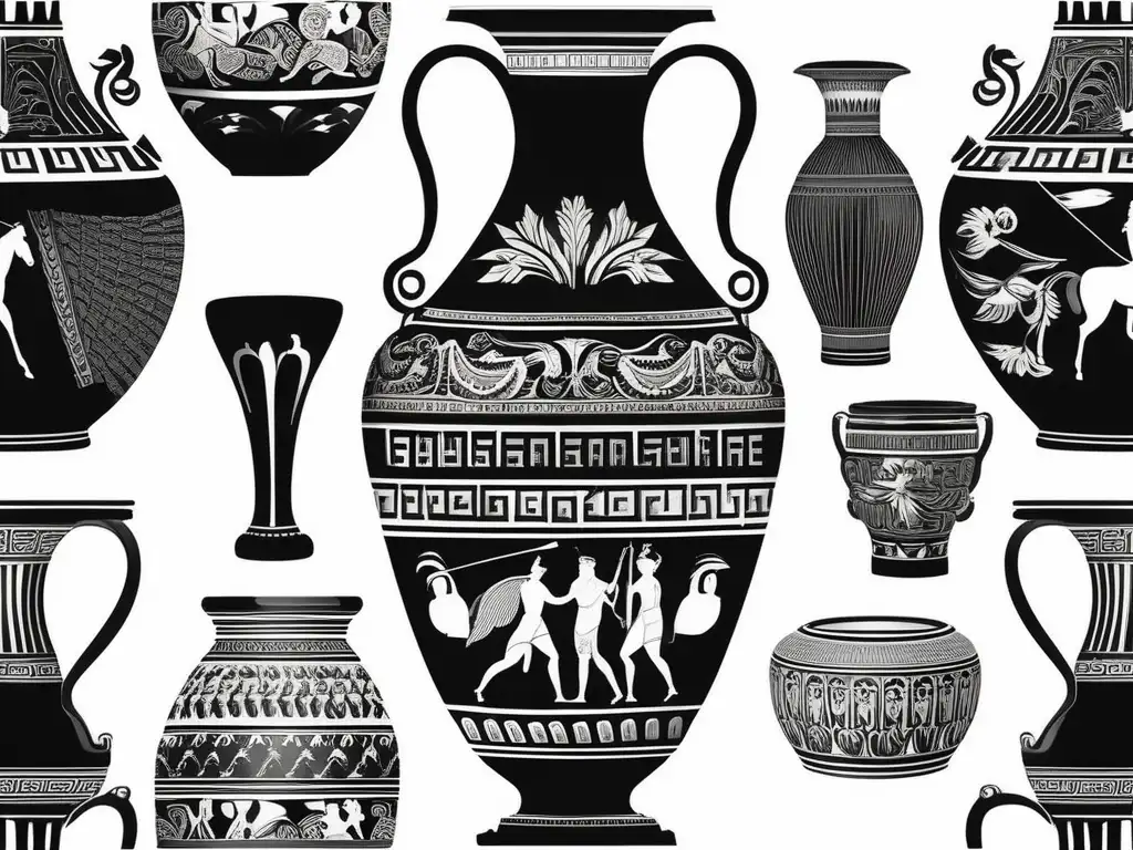 Importancia cerámica griega: Vaso antiguo con detalles, patrones y escenas mitológicas, destacando su expresión artística y valor histórico