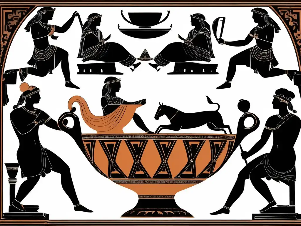 Cerámica griega: Kylix detallada con escenas mitológicas, elegancia y precisión en cada trazo