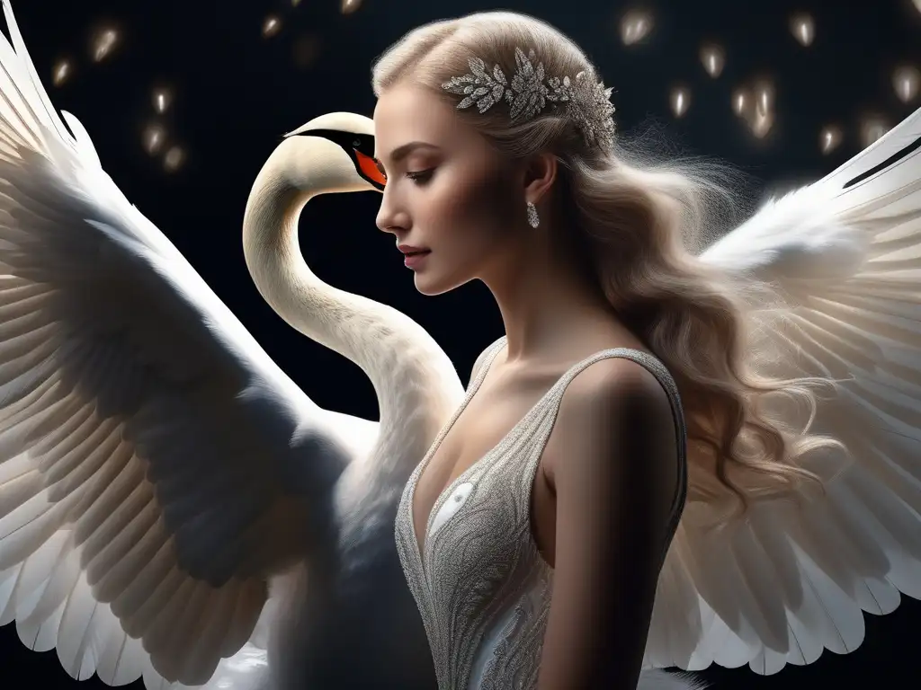 Simbolismo del cisne en Grecia: Leda y el Swan, imagen ultradetallada de 8k que captura la belleza y la conexión emocional entre ambos