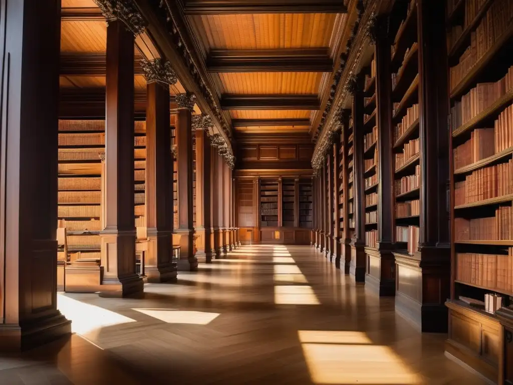 Biblioteca serena con libros antiguos, organizados y bañados de luz