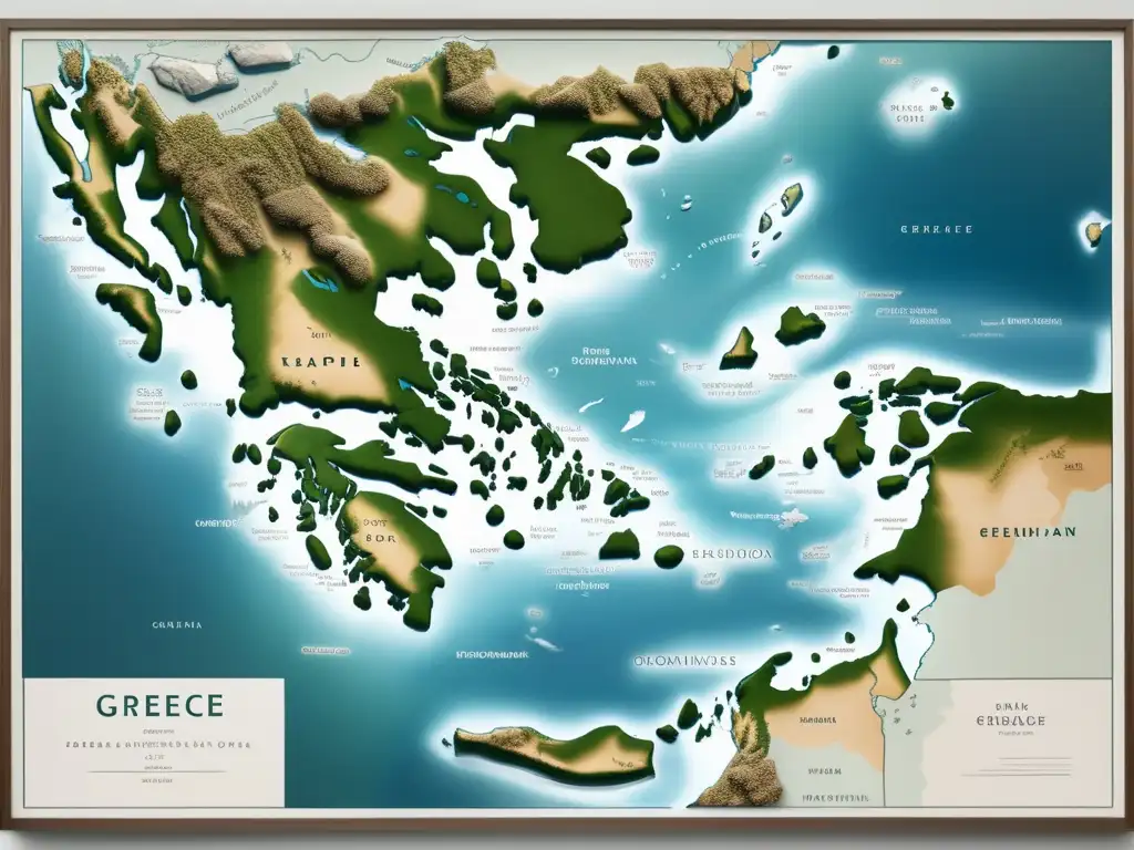 Mapa detallado y minimalista de la Antigua Grecia: Interpretación geográfica en tonos tierra con ríos, montañas y costas