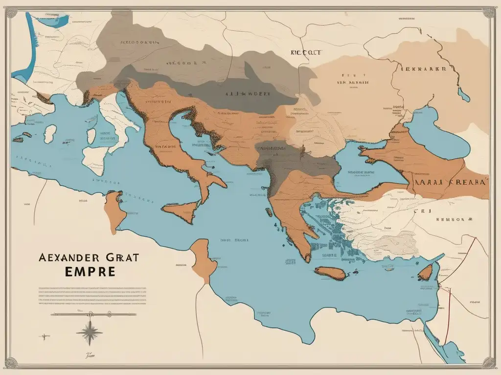Mapa detallado y minimalista del imperio de Alejandro Magno