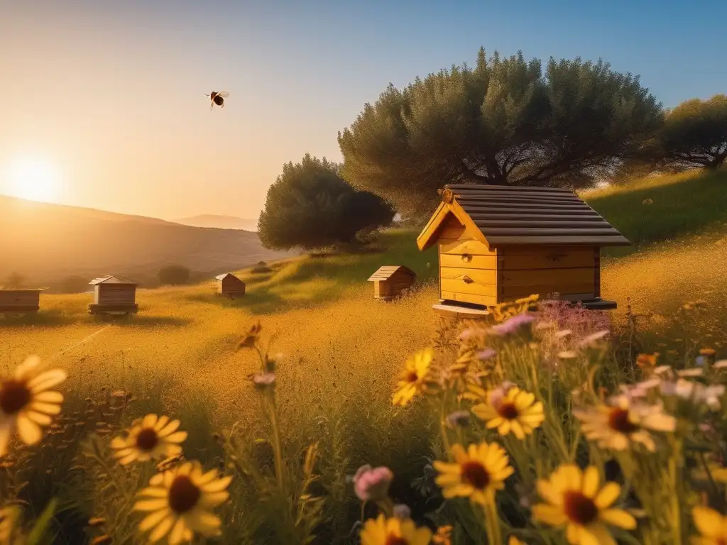 Hermosa pradera griega con abejas sagradas de Artemisa