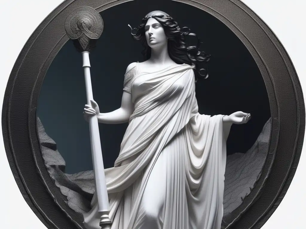 Medea, figura mítica de poder destructivo y atracción cautivadora, en una imagen ultradetallada, fotorealista y minimalista