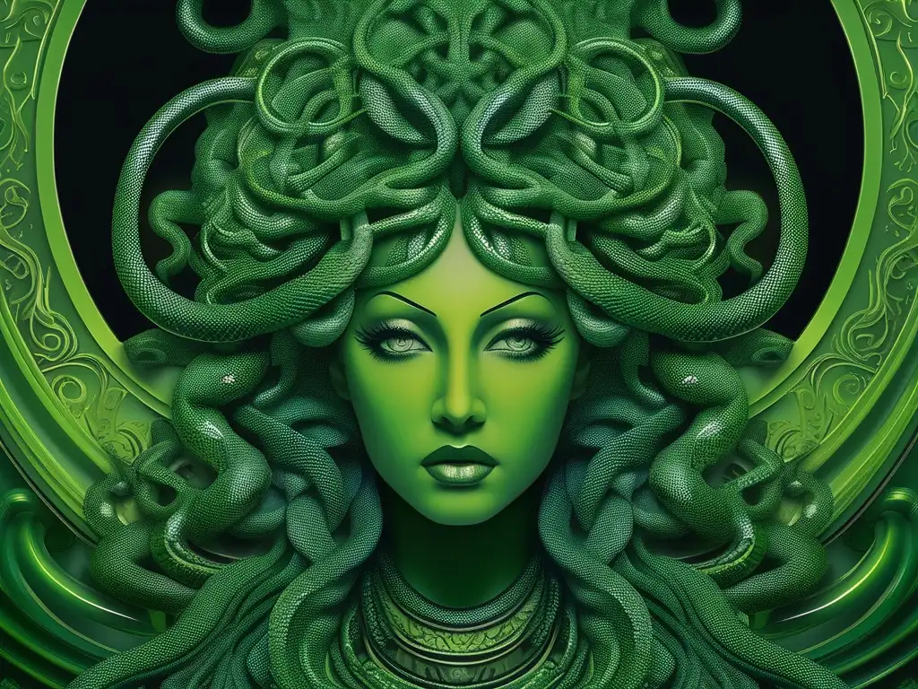 Medusa: La Gorgona mítica con su serpentina cabellera, ojos hipnotizantes y feroz presencia