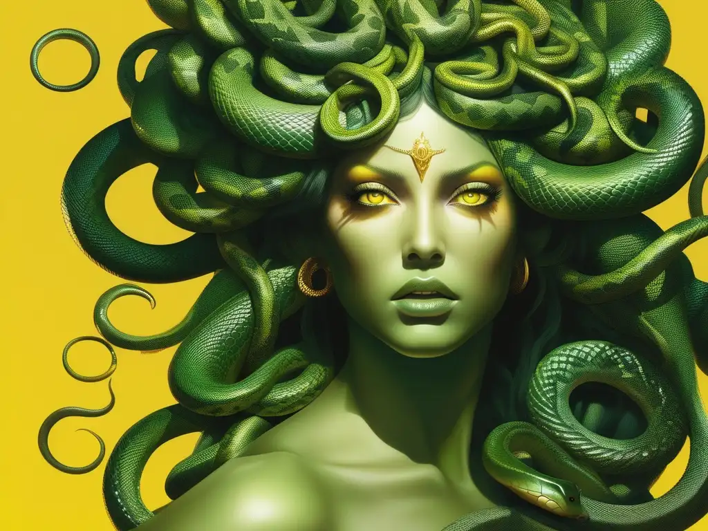 Medusa: historia y transformación - Imagen detallada de Medusa en estilo minimalista y fotorealista