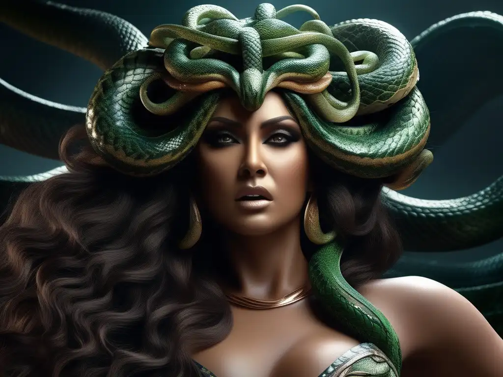 Medusa: historia y transformación - Imagen impactante en 8k que muestra su metamorfosis de mujer hermosa a monstruo aterrador