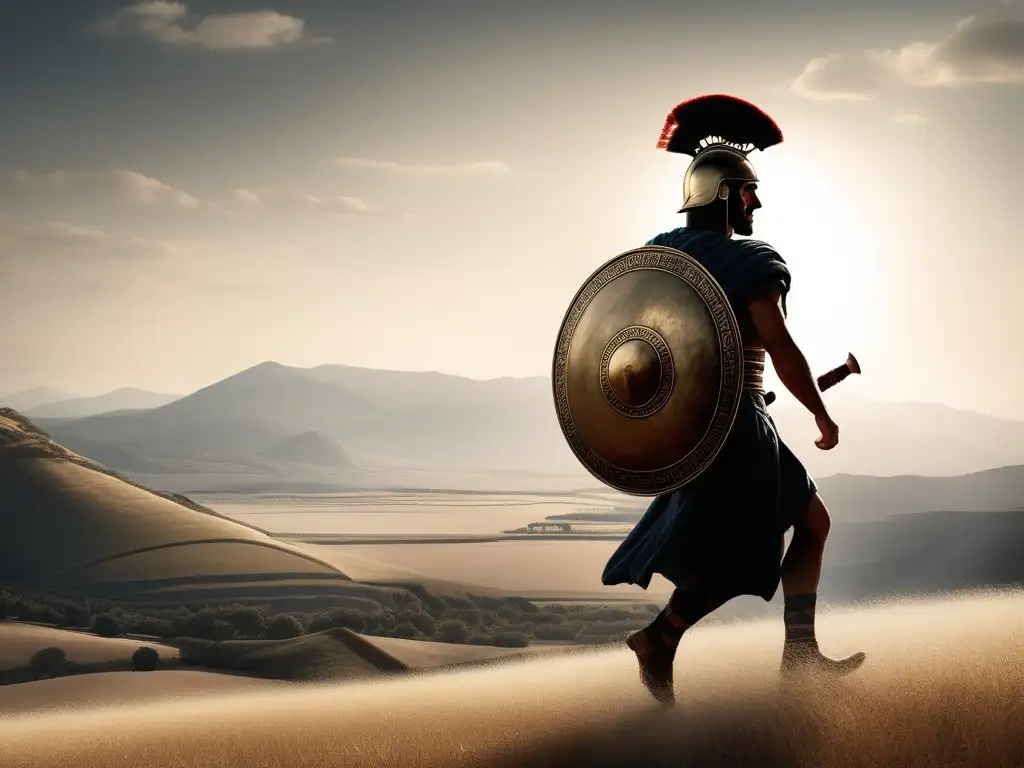 Mensajero griego en guerra Mensajero en guerra de la Antigua Grecia en paisaje impresionante