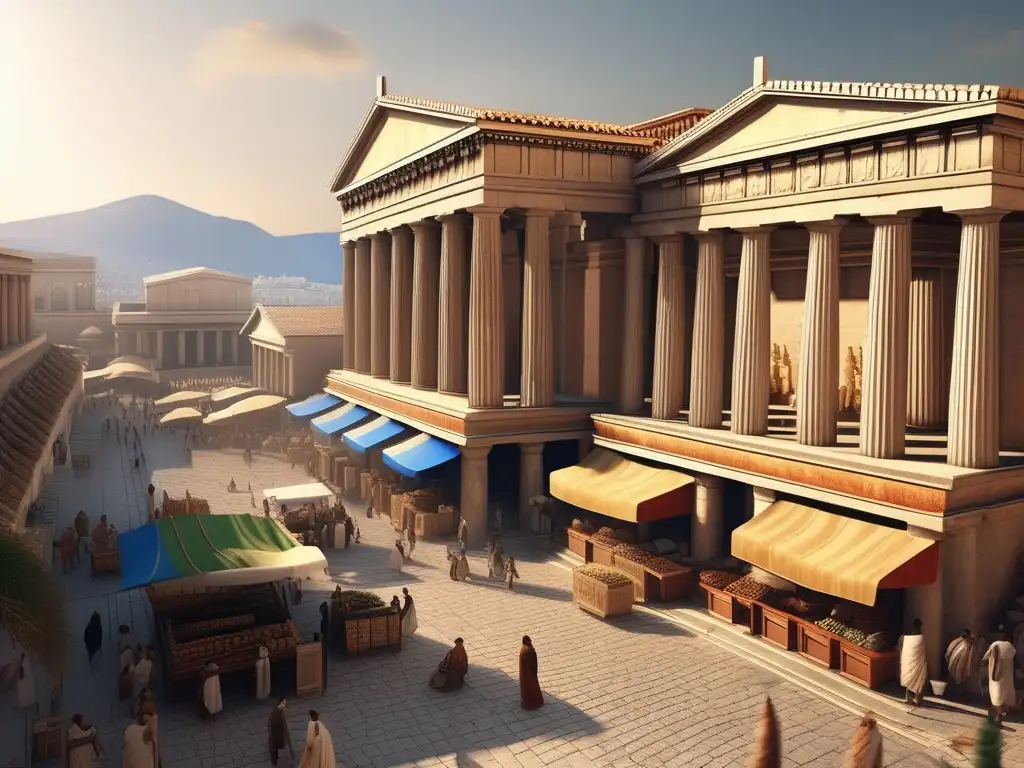 Mercado antiguo de Grecia: Templo y comercio, significado económico