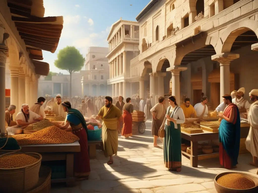 Mercado antiguo en Grecia: Joyería de oro y vibrante ambiente
