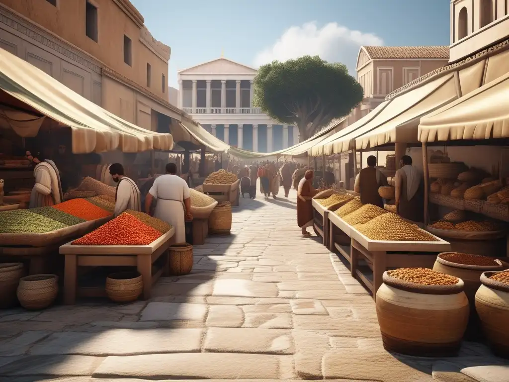 Mercado griego clásico vibrante Mercado griego antiguo: Transacciones comerciales en Grecia antigua