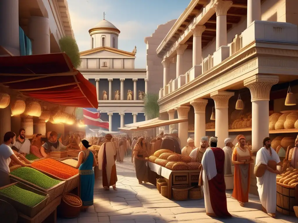 Expansión comercial de la Antigua Grecia en vibrante mercado griego