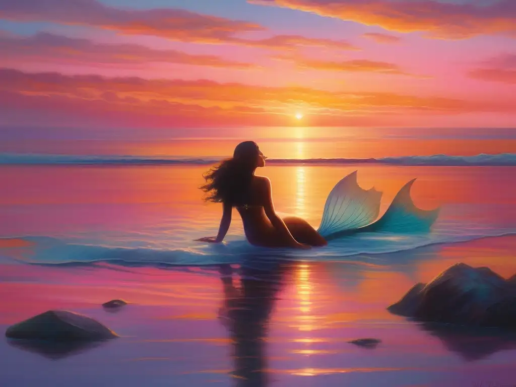 Sirena misteriosa emergiendo del mar al atardecer: Significado y origen de las Sirenas