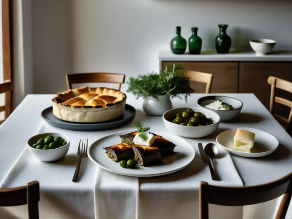 Mesa hermosamente decorada con platos tradicionales griegos y elementos de cocina - Tradiciones culinarias griegas contemporáneas