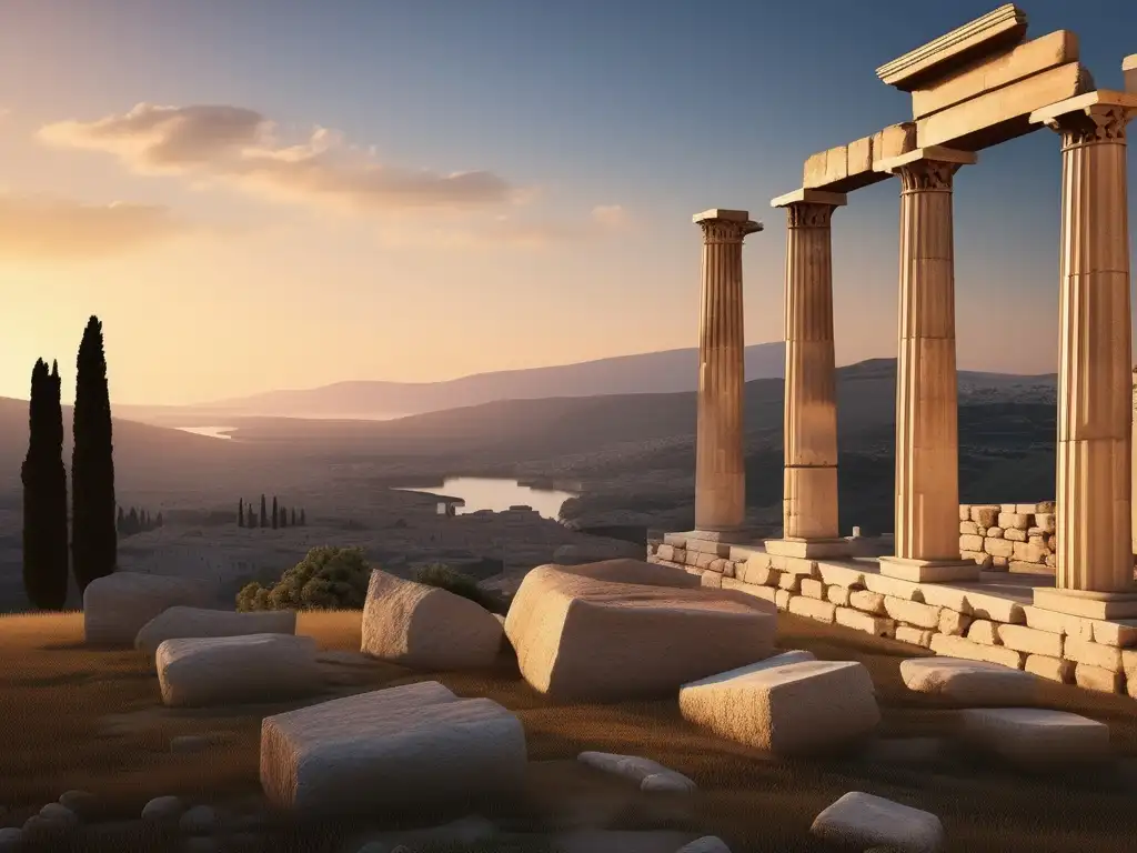 Paisaje sereno de Grecia al atardecer con ruinas de Mileto: Filosofía naturalista en la Antigua Grecia