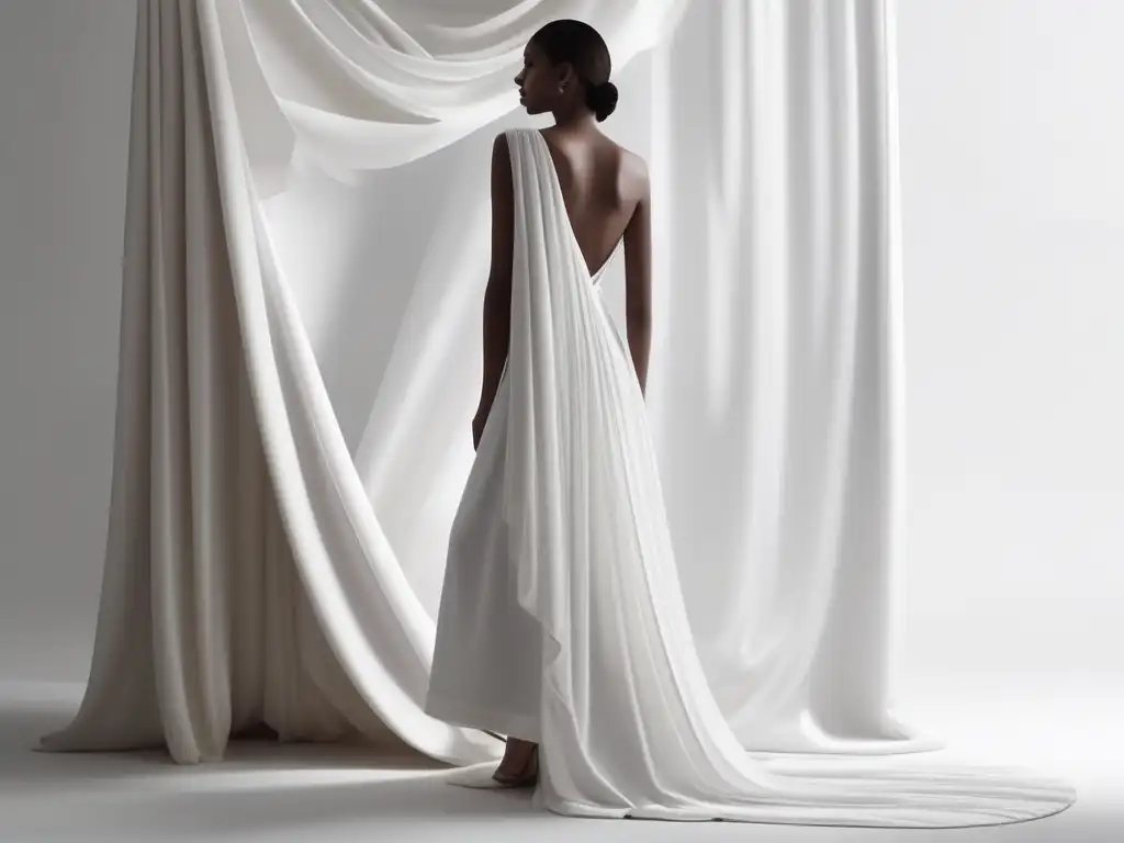 Influencia vestimenta griega en la moda actual: vestido blanco de inspiración clásica con detalles dorados