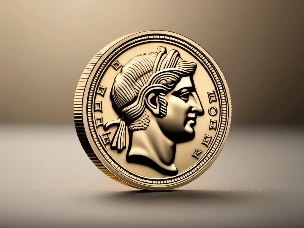 Moneda antigua de oro con detalles y símbolos grabados, origen revolucionario en la Antigua Grecia