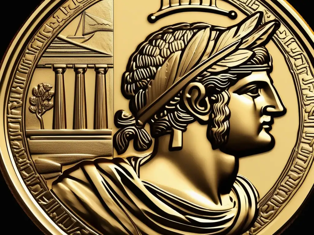 Evolución acuñación en Grecia: moneda griega antigua en oro con detalles intrincados, diseño de dioses y criaturas mitológicas