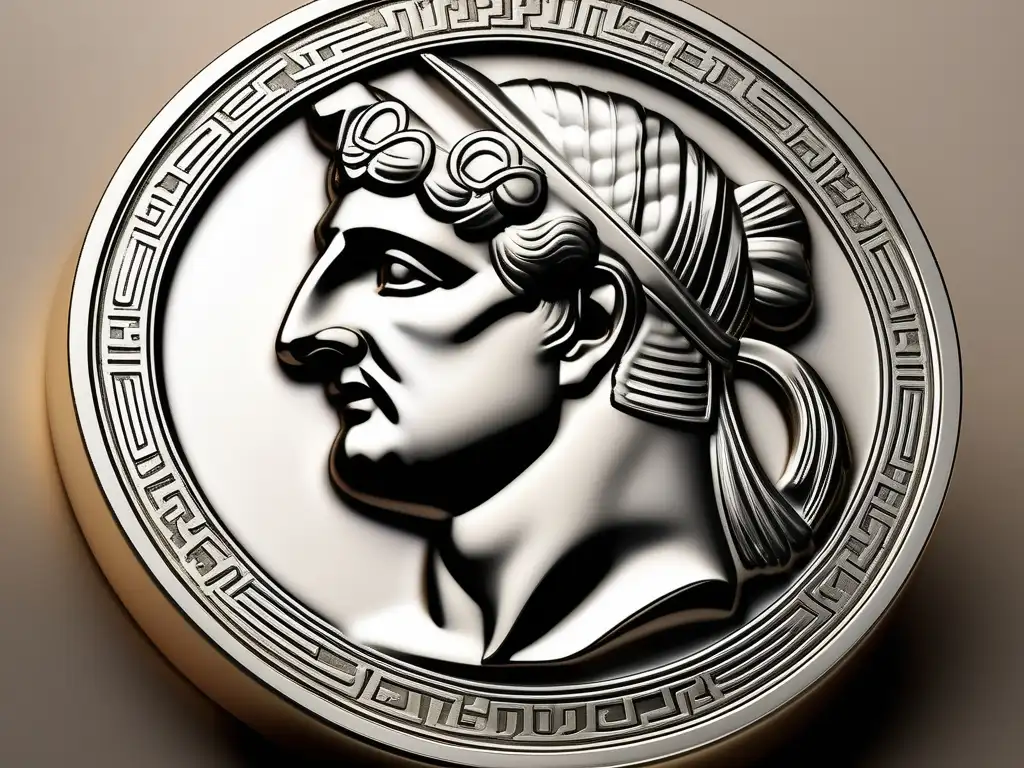 Moneda antigua griega: detalles de diseño y mitología, metales preciosos y luster brillante