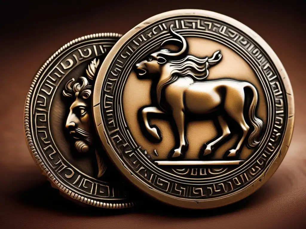 Moneda griega antigua con diseño intrigante: Chimera, bronce envejecido