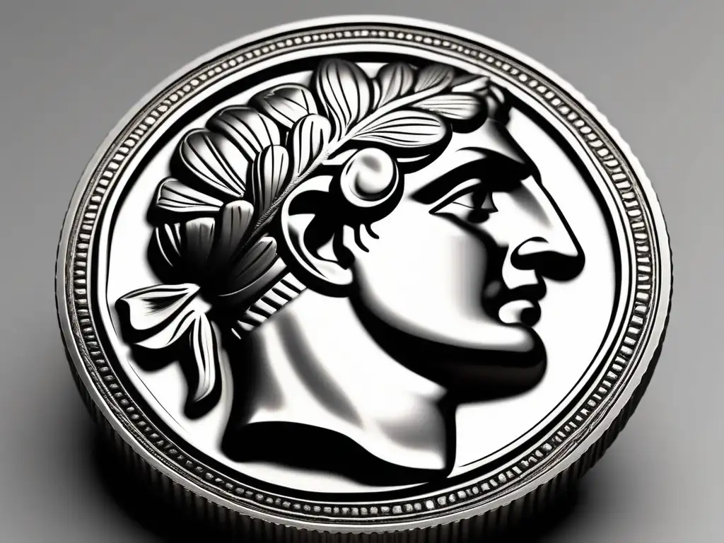 Evolución de la acuñación en Grecia: Detalle de una antigua moneda griega de plata con diseño intrincado y artesanía excepcional