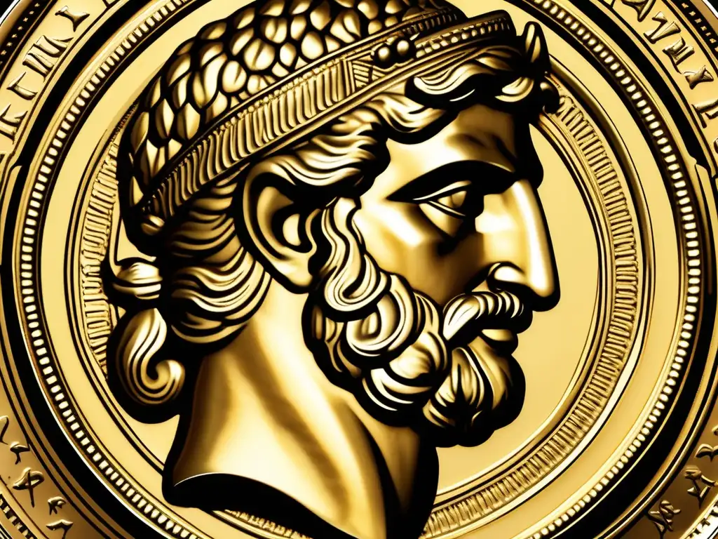 Moneda de oro con diseño detallado de dioses y filósofo griego - Monedas antiguas de Grecia perdidas