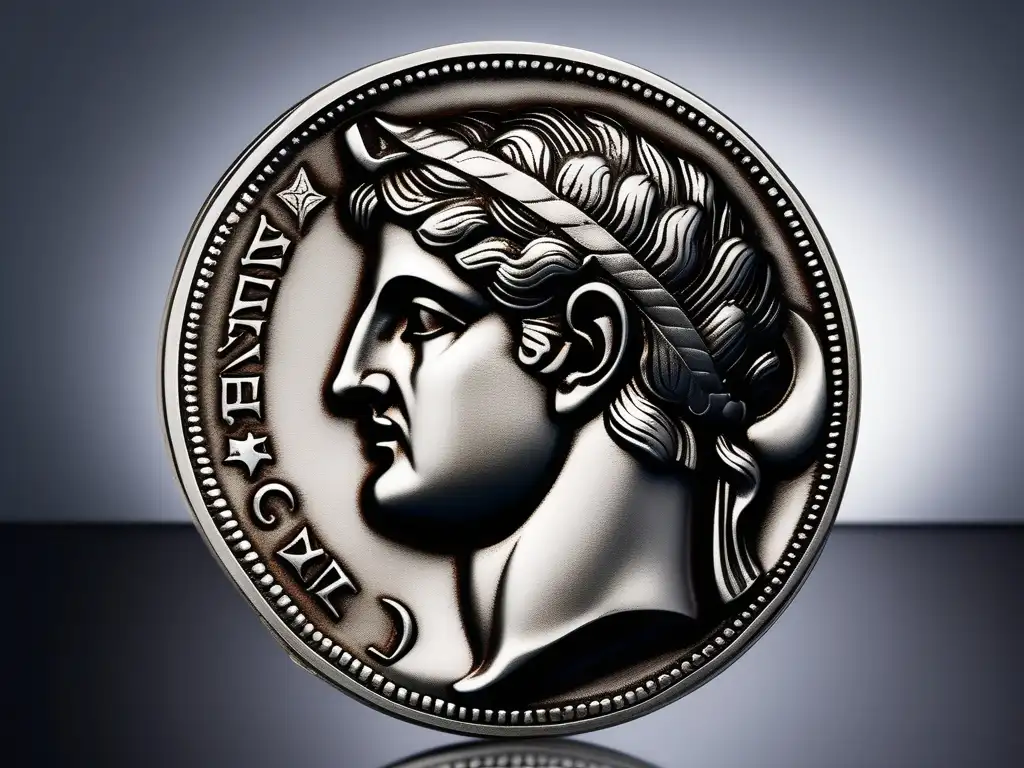 Moneda antigua Grecia: Detalles intrincados, perfil divino, escena mitológica y belleza eterna