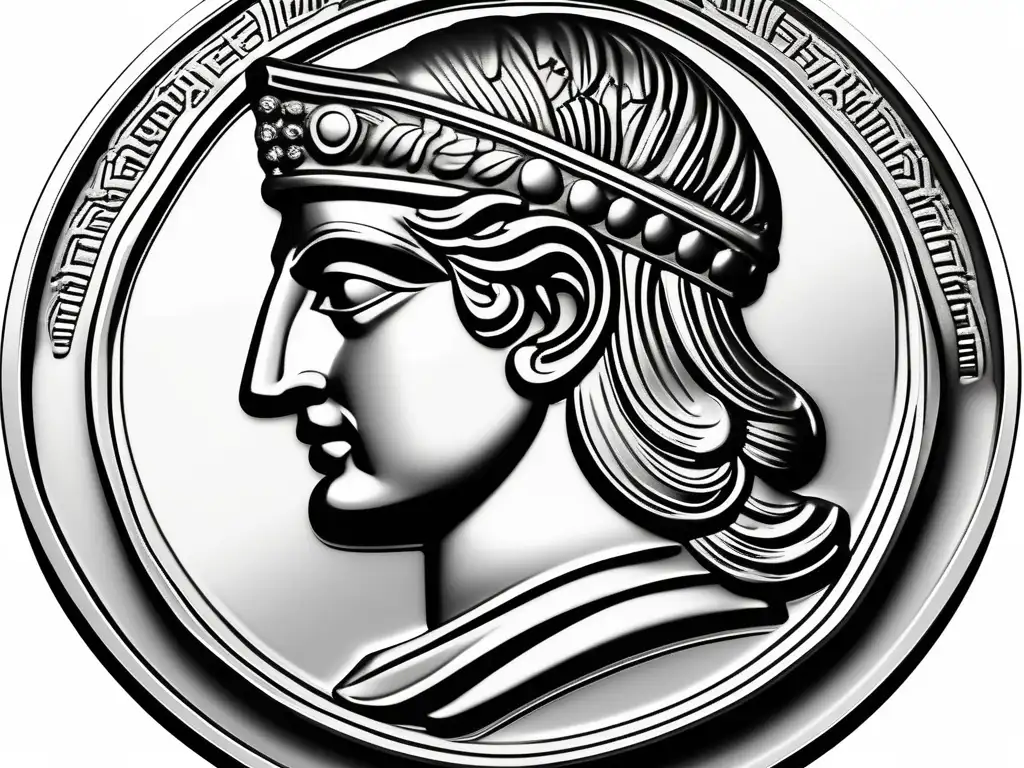 Evolución de la acuñación en Grecia: moneda griega antigua de plata con diseños intrincados y detalles realistas