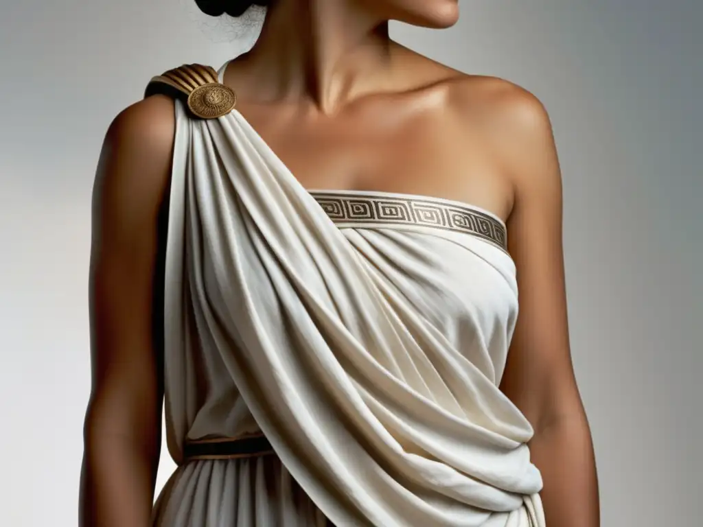 Mujer griega con chiton y laurel Mujer griega vistiendo chiton, prenda emblemática de la antigua Grecia