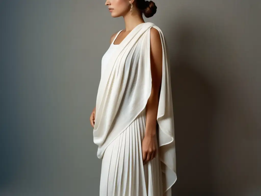 Elegante mujer griega vistiendo chiton Mujer griega con chiton, elegante y serena, deslumbrando con la moda antigua