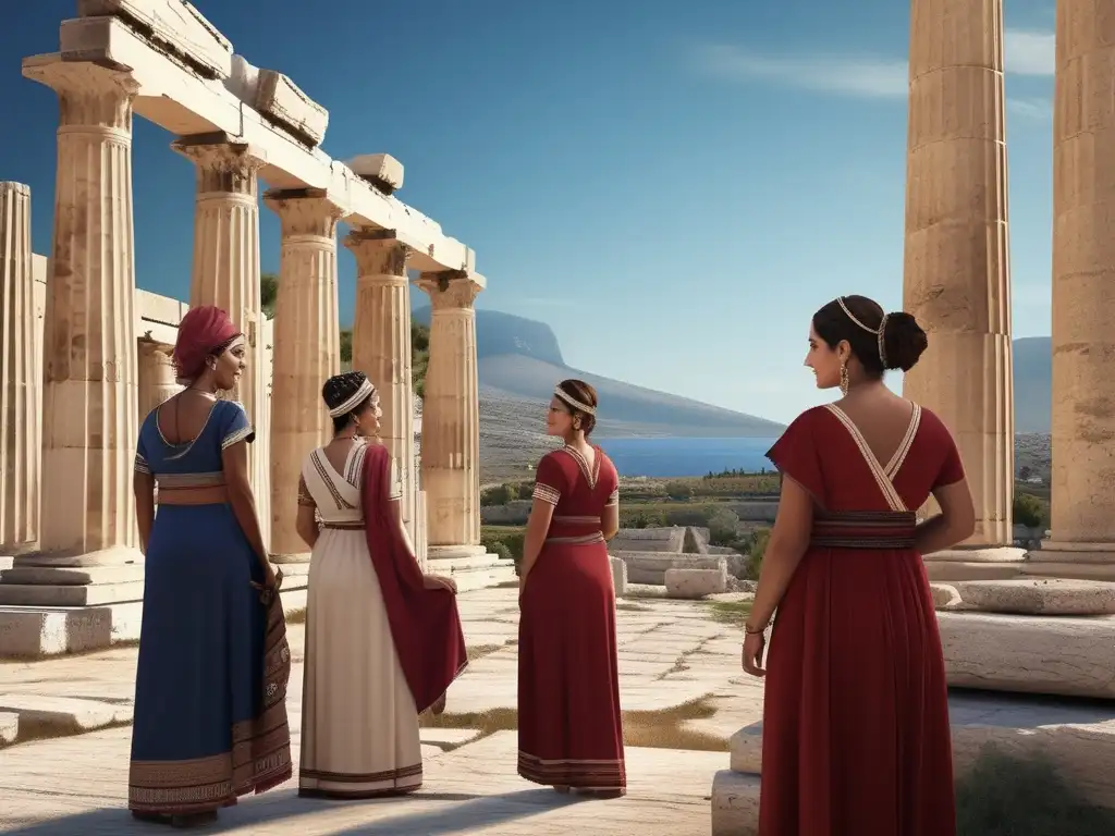 Mujeres de Corinto en la sociedad antigua, destacando su importancia en actividades intelectuales, artísticas y comunitarias