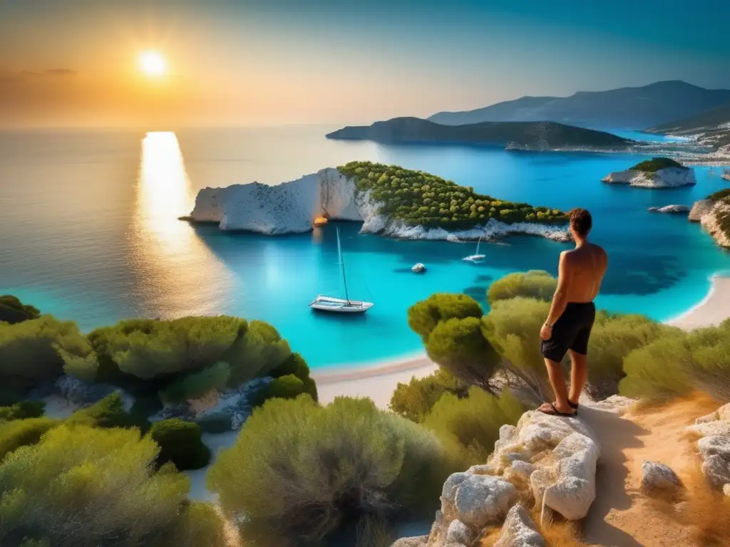 Paisaje costero en las Islas Jónicas, Grecia: poeta antiguo contemplando el horizonte