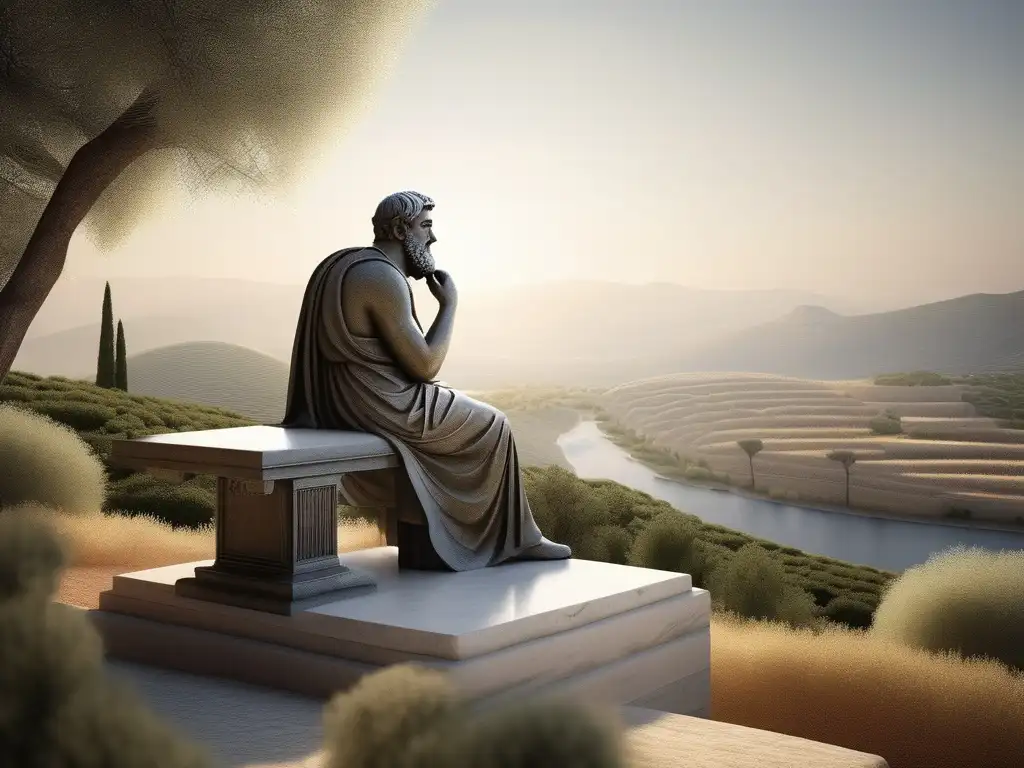 Filosofía del ser en Parménides - Imagen de Parménides, filósofo griego, rodeado de un paisaje sereno y contemplativo