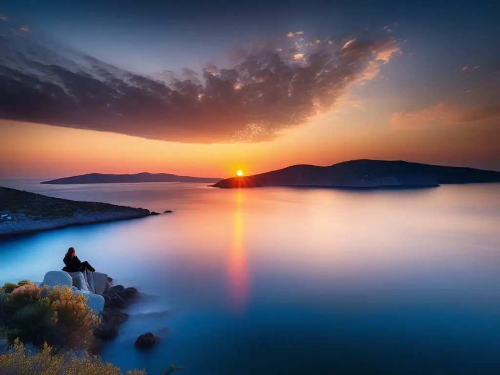 Poesía amorosa en Grecia antigua: atardecer dorado en Lesbos, hogar de Safo, inspiración infinita