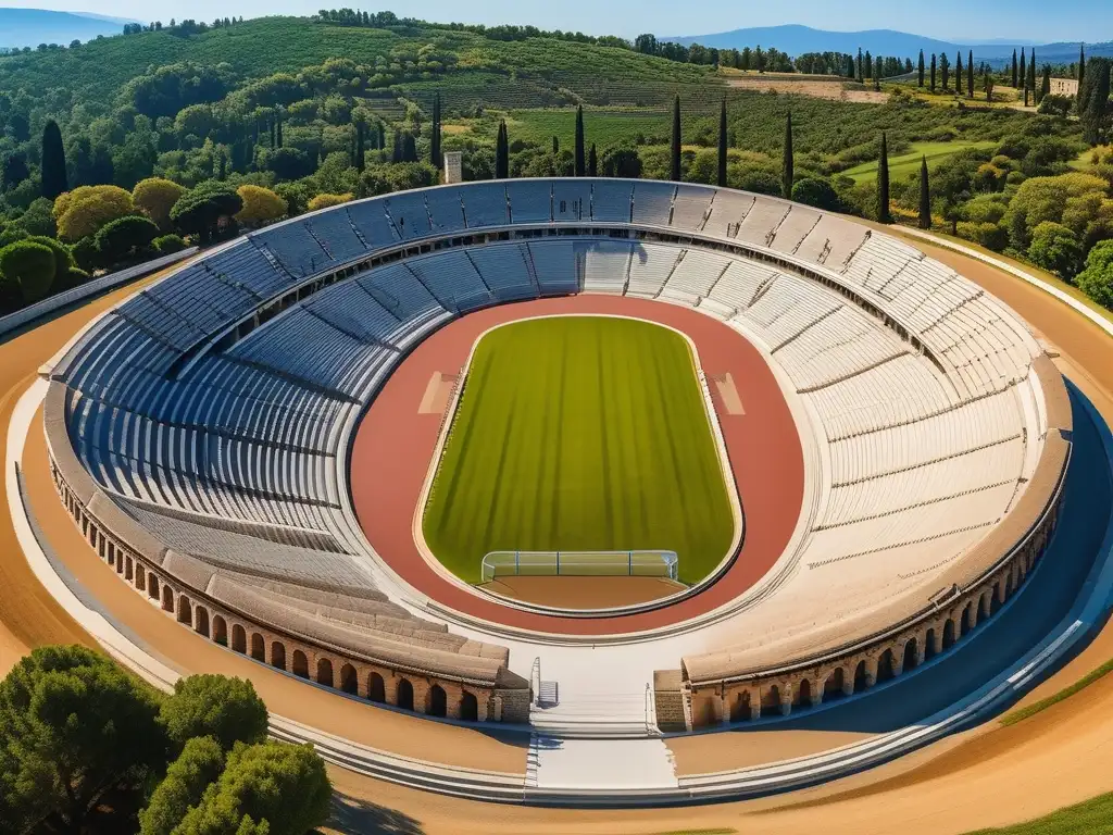 Vista panorámica del antiguo Hipódromo de Olympia, Grecia