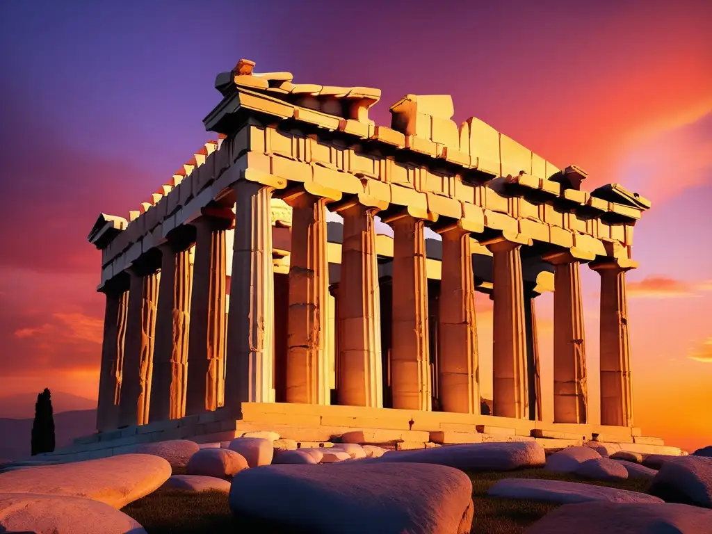 Importancia de la Paideia en educación: Parthenon griego al atardecer