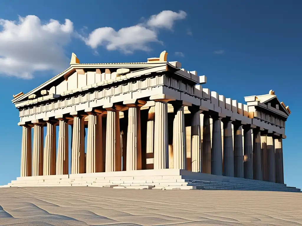 Parthenon griego: temple grandioso en Atenas, con columnas, frisos y pedimentos esculturales