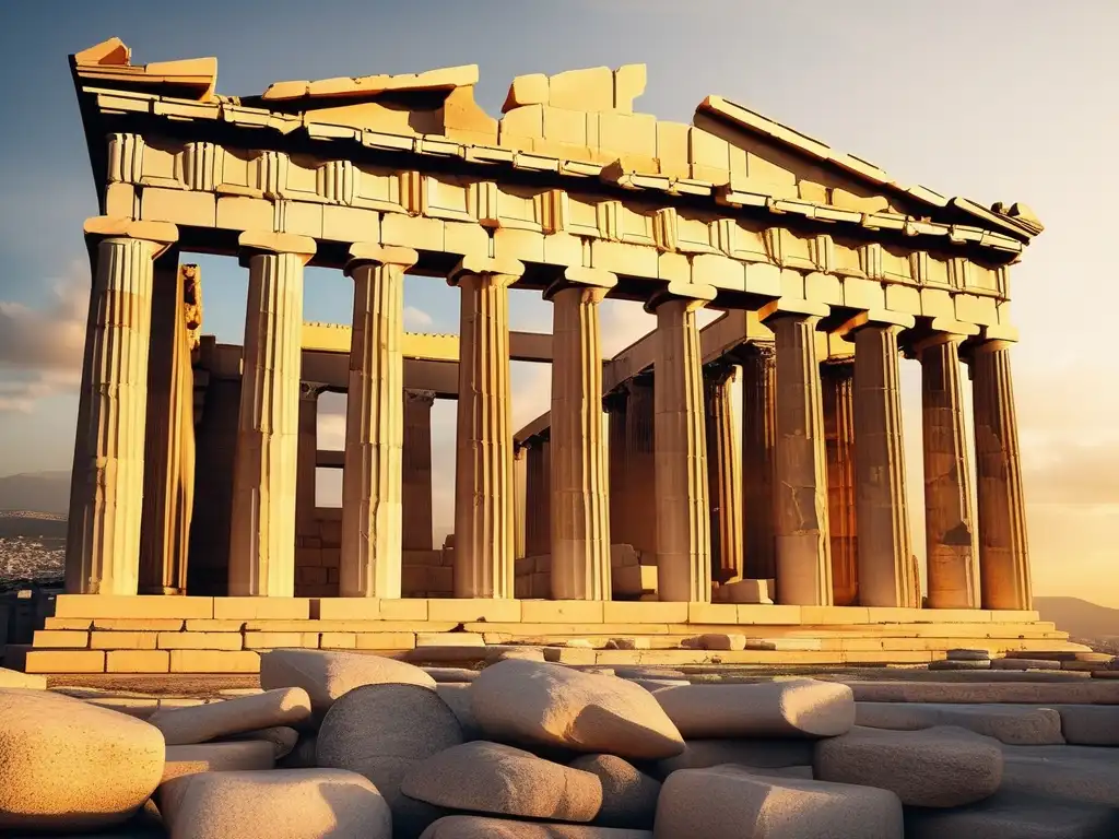 Ruinas majestuosas del Partenón en Atenas, Grecia: Técnicas de construcción resistentes a terremotos en la Antigua Grecia