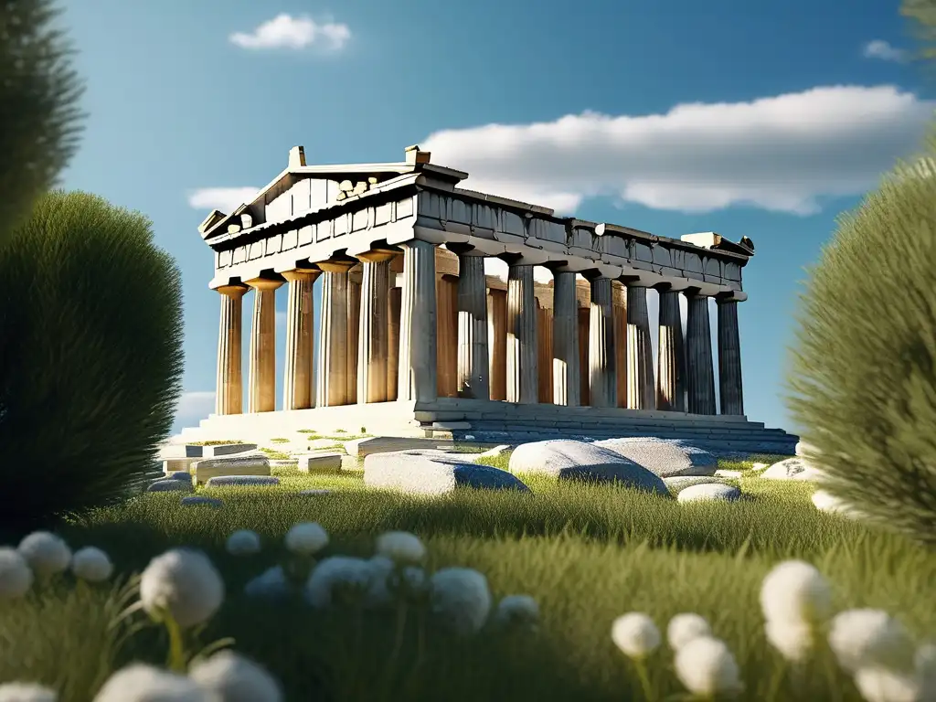 Descubrimiento revolucionario matemáticas Grecia: Parthenon, templo griego icónico, con precisión geométrica y estética