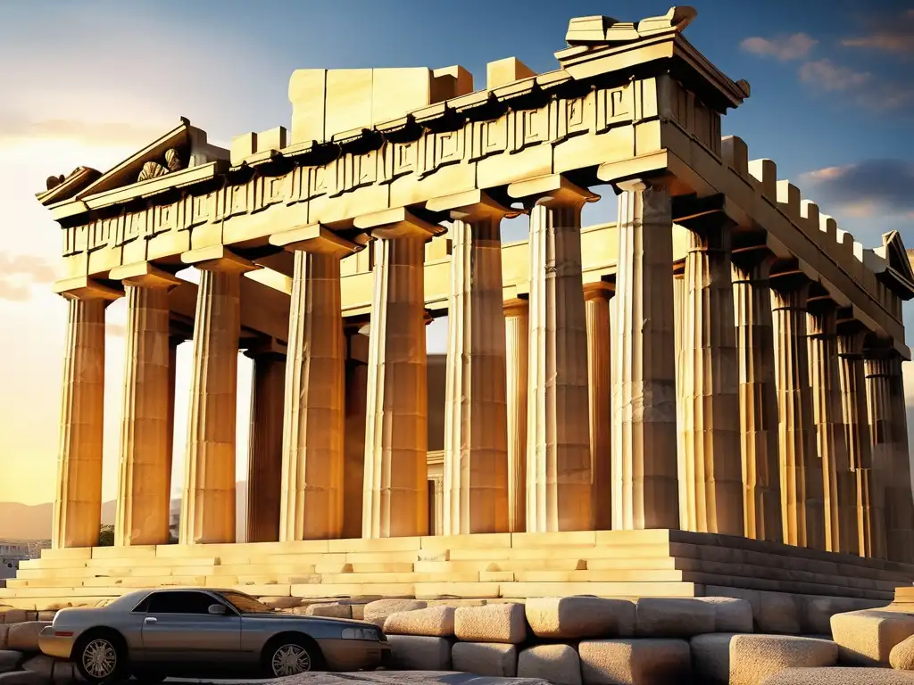 Presencia griega en Francia: Parthenon en la Acropolis de Atenas, destacando la influencia de la antigua Grecia en el mundo occidental