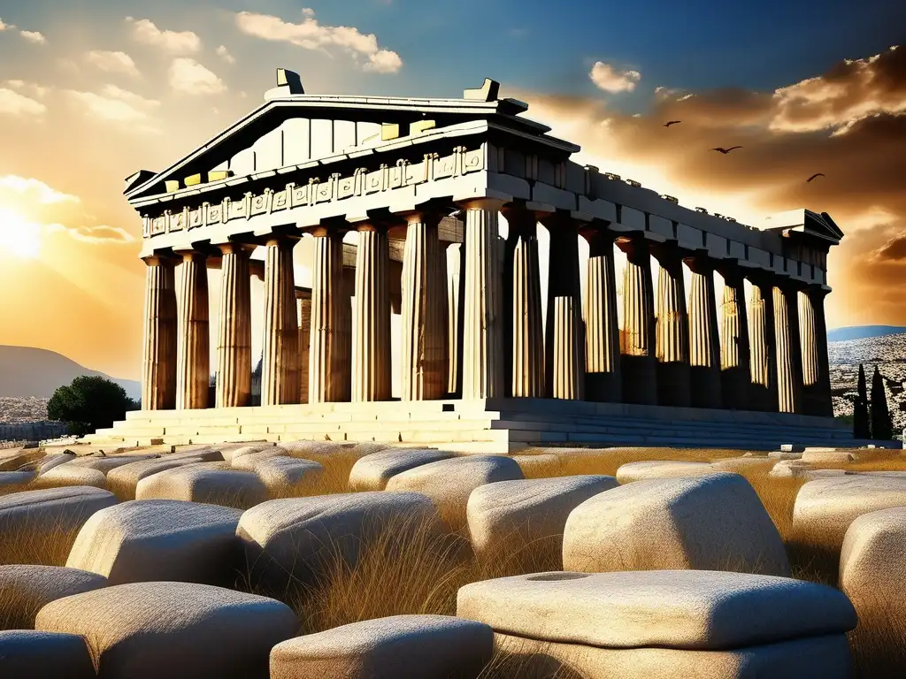 Influencia cultural de la Antigua Grecia en Europa: Parthenon en el cielo azul, majestuoso y eterno