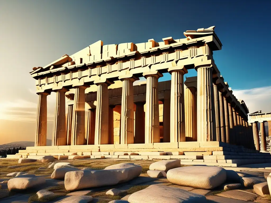 Influencia filosofía helenística en política: Parthenon dorado, símbolo de la antigua Grecia y su legado filosófico